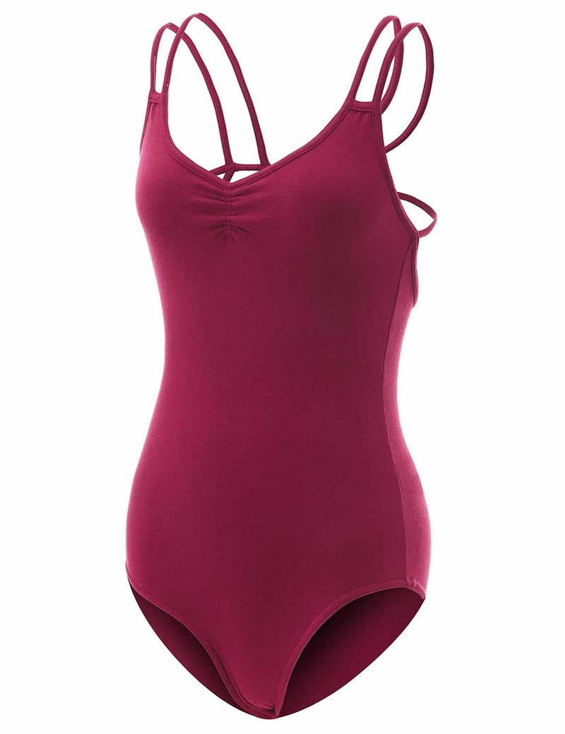 Daydance Burgundy Women Dance Leotards Camisole Cotton Ballet Outfits - Image 3